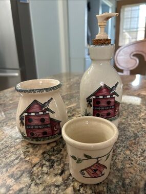Home & Garden Party Birdhouse Ceramic Soap Dispenser/Candle Holders